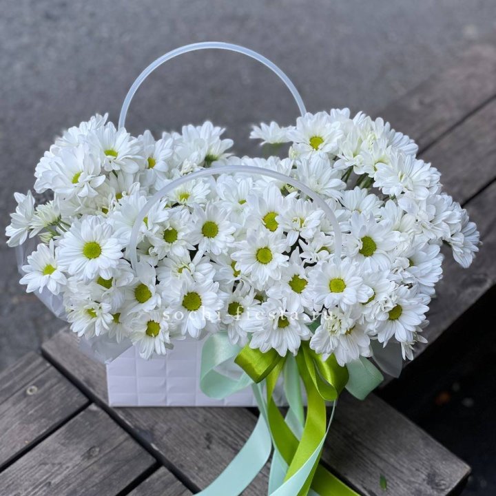 Сумка с хризантемами ромашками в Нижнем Тагиле