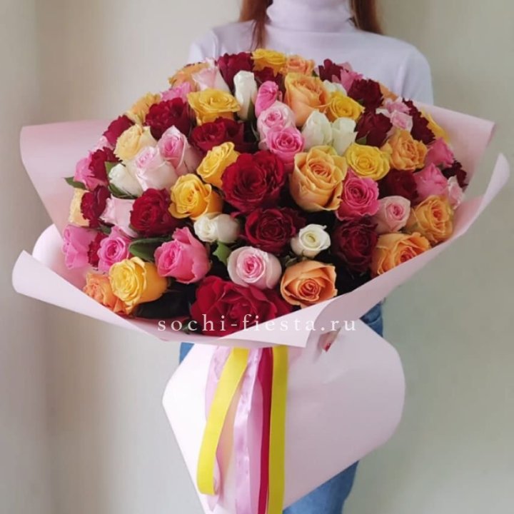 101 роза Кенийский микс "Нежность" в Нижнем Тагиле